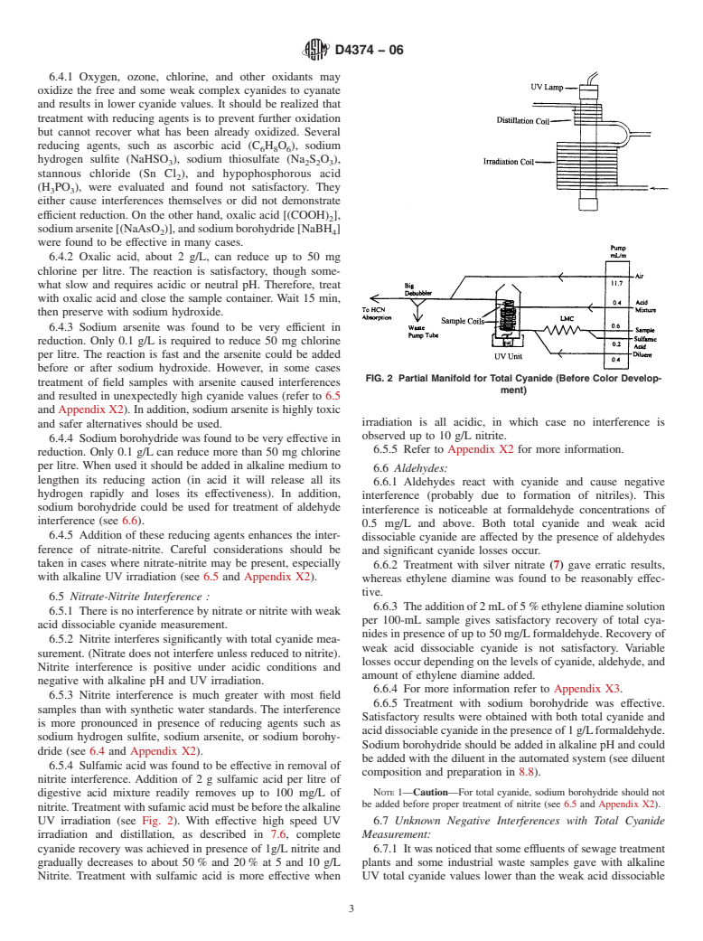 ASTM D4374-06 - Standard Test Methods for Cyanides in Water-Automated Methods for Total Cyanide, Weak Acid Dissociable Cyanide, and Thiocyanate (Withdrawn 2013)