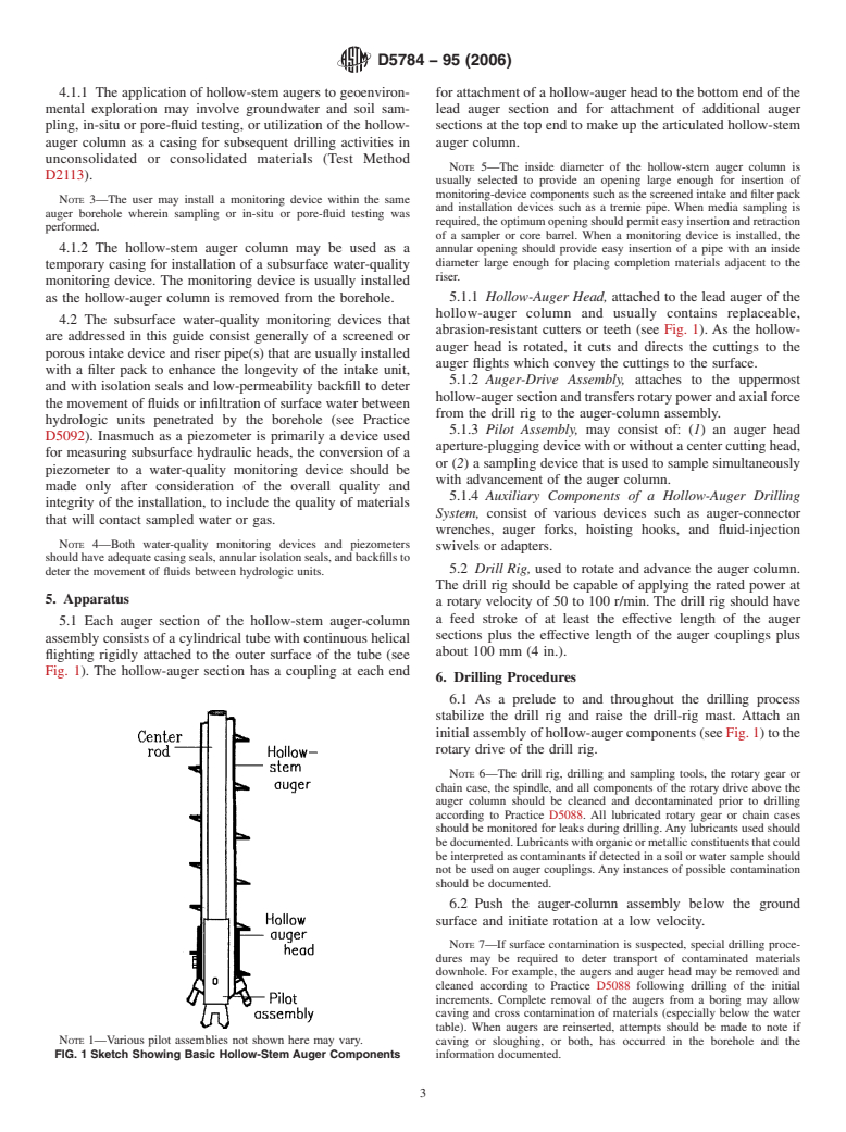 ASTM D5784-95(2006) - Standard Guide for  Use of Hollow-Stem Augers for Geoenvironmental Exploration and the Installation of Subsurface Water-Quality Monitoring Devices