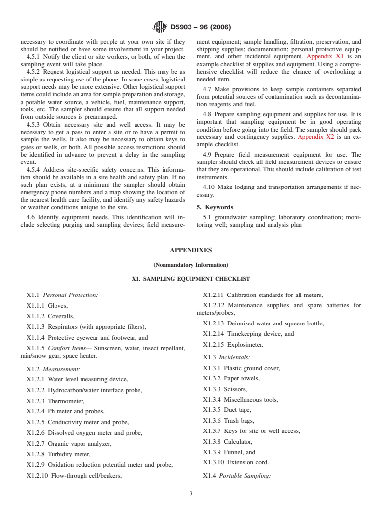 ASTM D5903-96(2006) - Standard Guide for  Planning and Preparing for a Groundwater Sampling Event