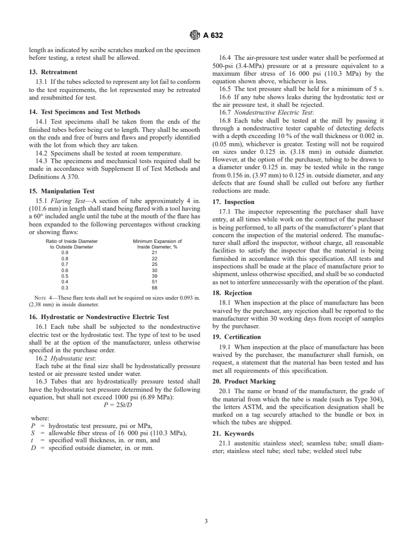 ASTM A632-01 - Standard Specification for Seamless and Welded Austenitic Stainless Steel Tubing (Small-Diameter) for General Service