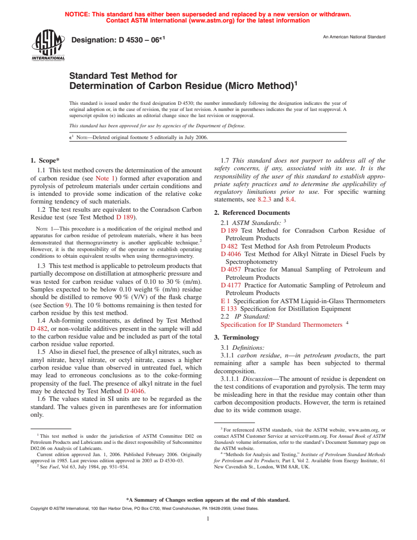 ASTM D4530-06e1 - Standard Test Method for Determination of Carbon Residue (Micro Method)