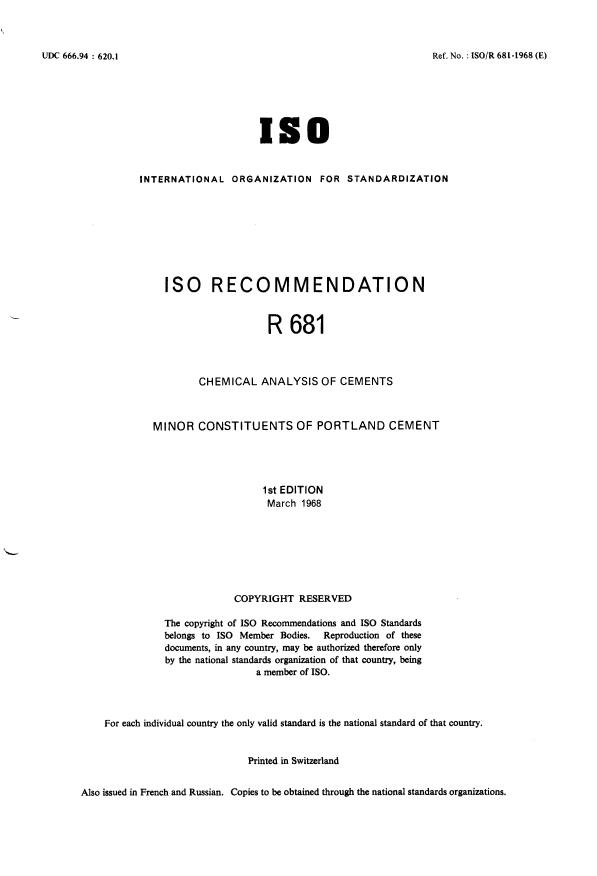 ISO/R 681:1968 - Withdrawal of ISO/R 681-1968