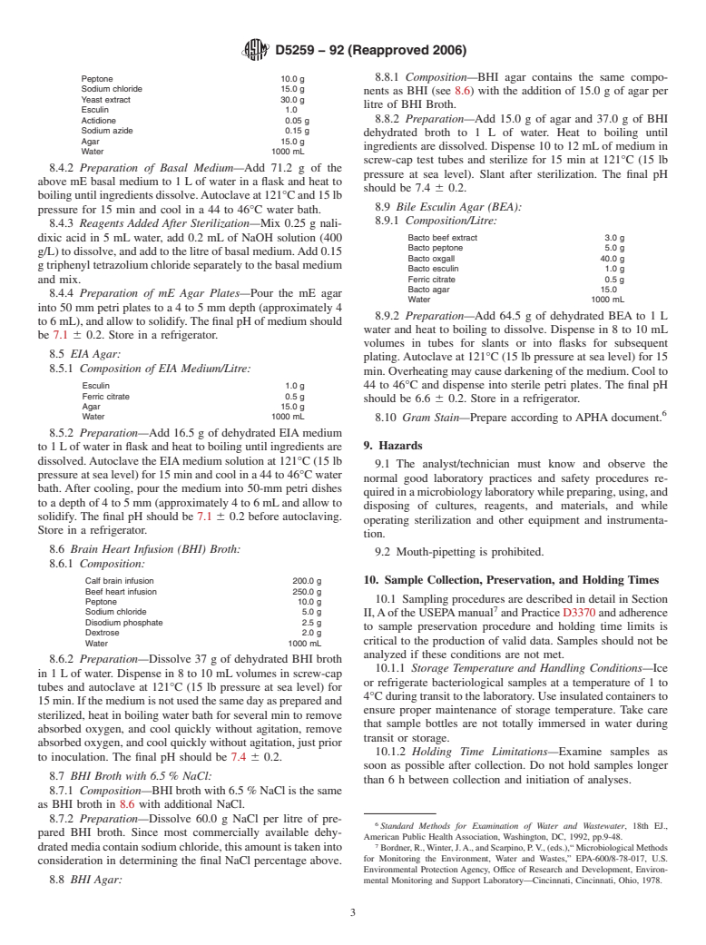 ASTM D5259-92(2006) - Standard Test Method for Isolation and Enumeration of Enterococci from Water by the Membrane Filter Procedure