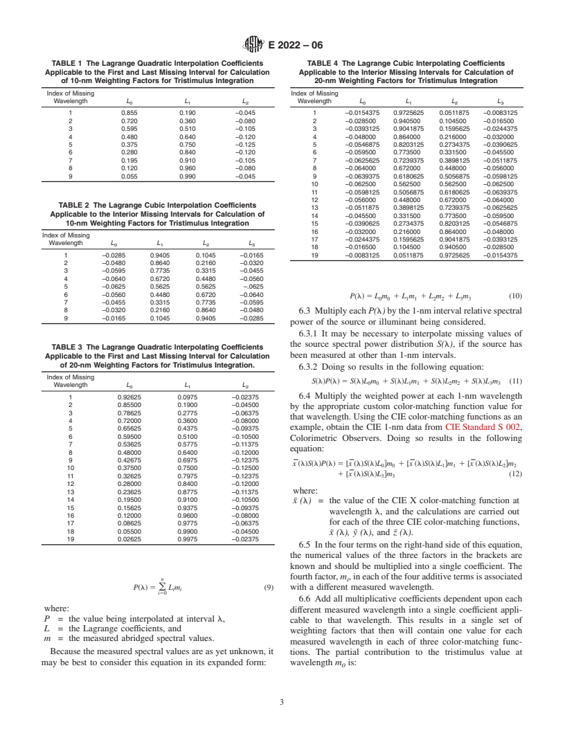 ASTM E2022-06 - Standard Practice for Calculation of Weighting Factors for Tristimulus Integration