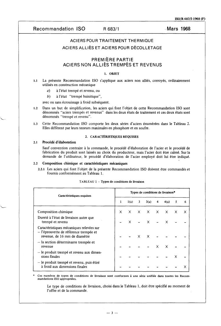 ISO/R 683-1:1968 - Heat-treated steels, alloy steels and free-cutting steels — Part 1: Quenched and tempered unalloyed steels
Released:3/1/1968