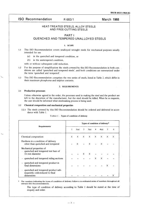 ISO/R 683-1:1968 - Heat-treated steels, alloy steels and free-cutting steels