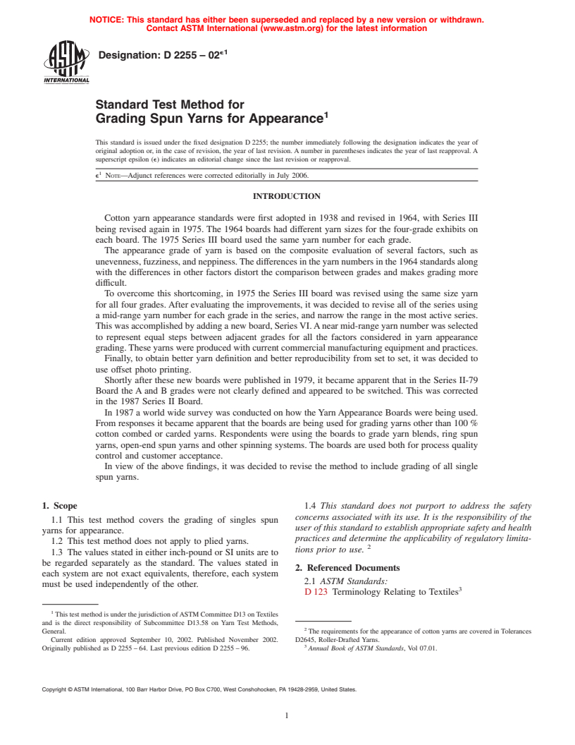 ASTM D2255-02e1 - Standard Test Method for Grading Spun Yarns for Appearance