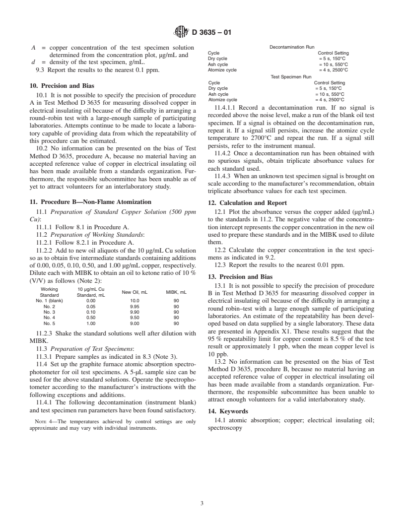 ASTM D3635-01 - Standard Test Method for Dissolved Copper In Electrical Insulating Oil By Atomic Absorption Spectrophotometry