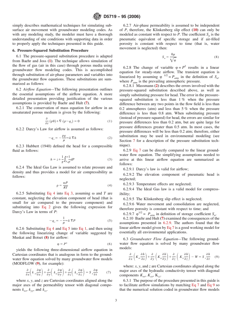 ASTM D5719-95(2006) - Standard Guide for  Simulation of Subsurface Airflow Using Groundwater Flow Modeling Codes