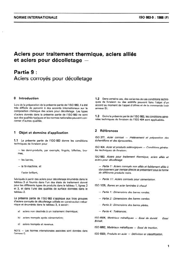 ISO 683-9:1988 - Aciers pour traitement thermique, aciers alliés et aciers pour décolletage
