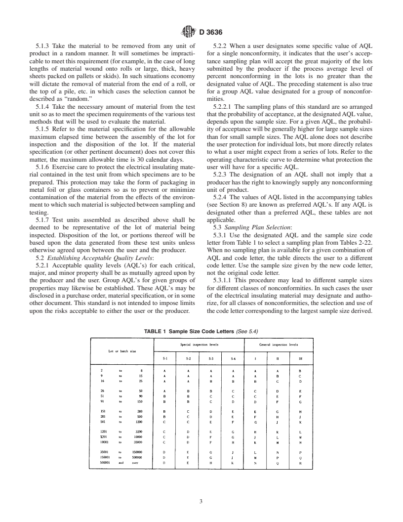 ASTM D3636-00 - Standard Practice for Sampling and Judging Quality of Solid Electrical Insulating Materials