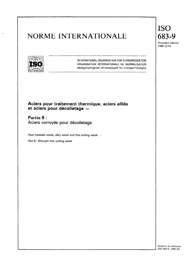 ISO 683-9:1988 - Aciers pour traitement thermique, aciers alliés et aciers pour décolletage
