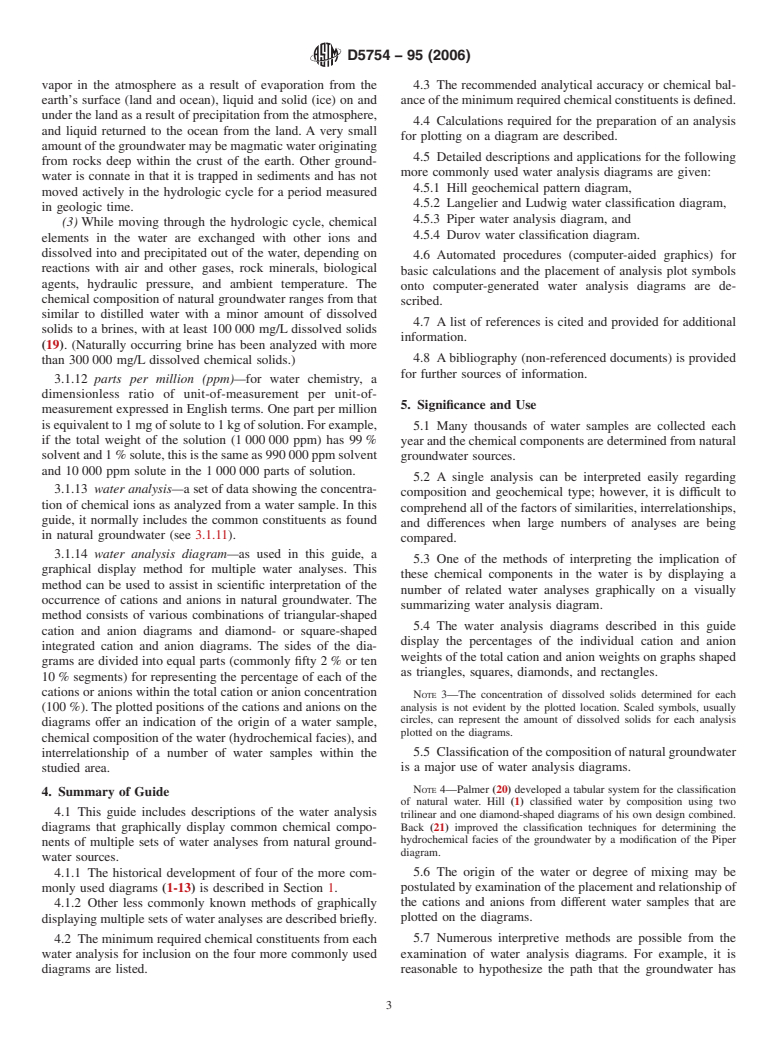 ASTM D5754-95(2006) - Standard Guide for  Displaying the Results of Chemical Analyses of Groundwater for Major Ions and Trace Elements<char: emdash>Trilinear Diagrams for Two or More Analyses (Withdrawn 2015)