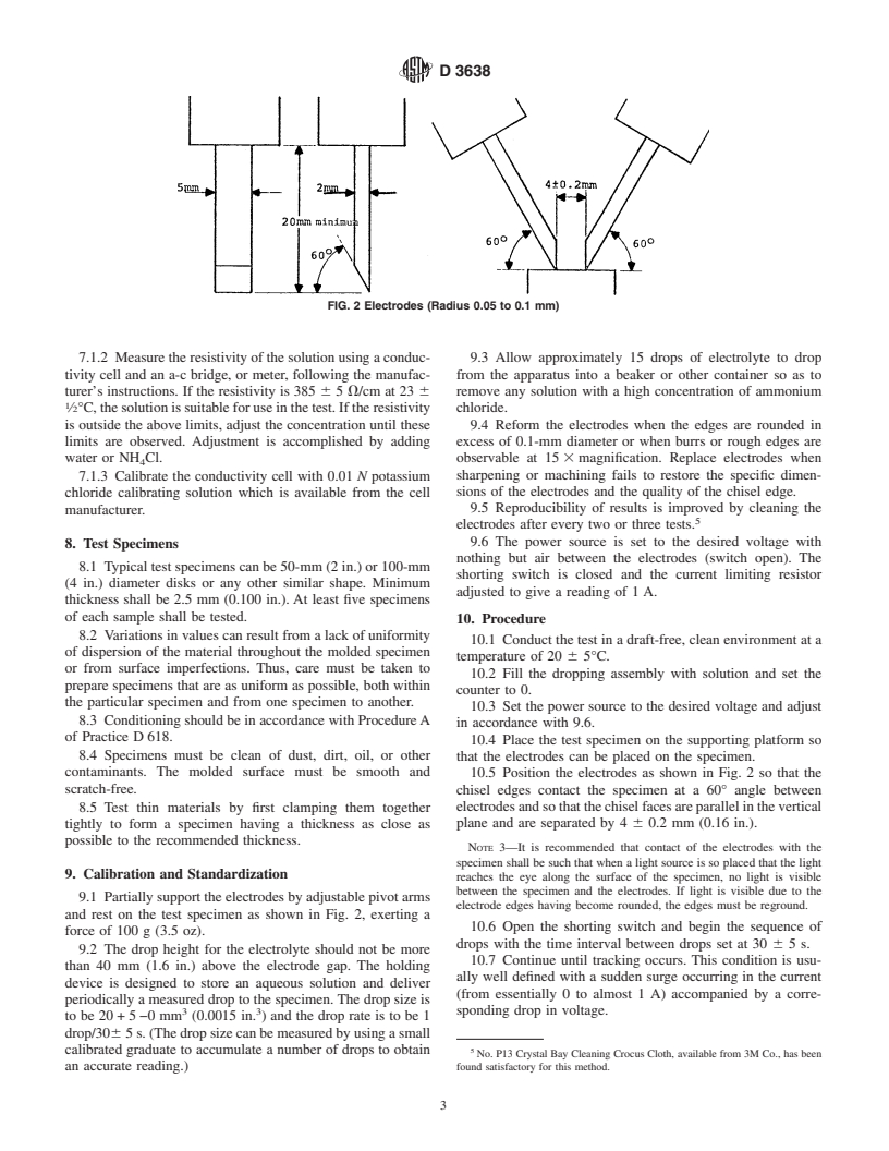 ASTM D3638-93(1998) - Standard Test Method for Comparative Tracking Index of Electrical Insulating Materials