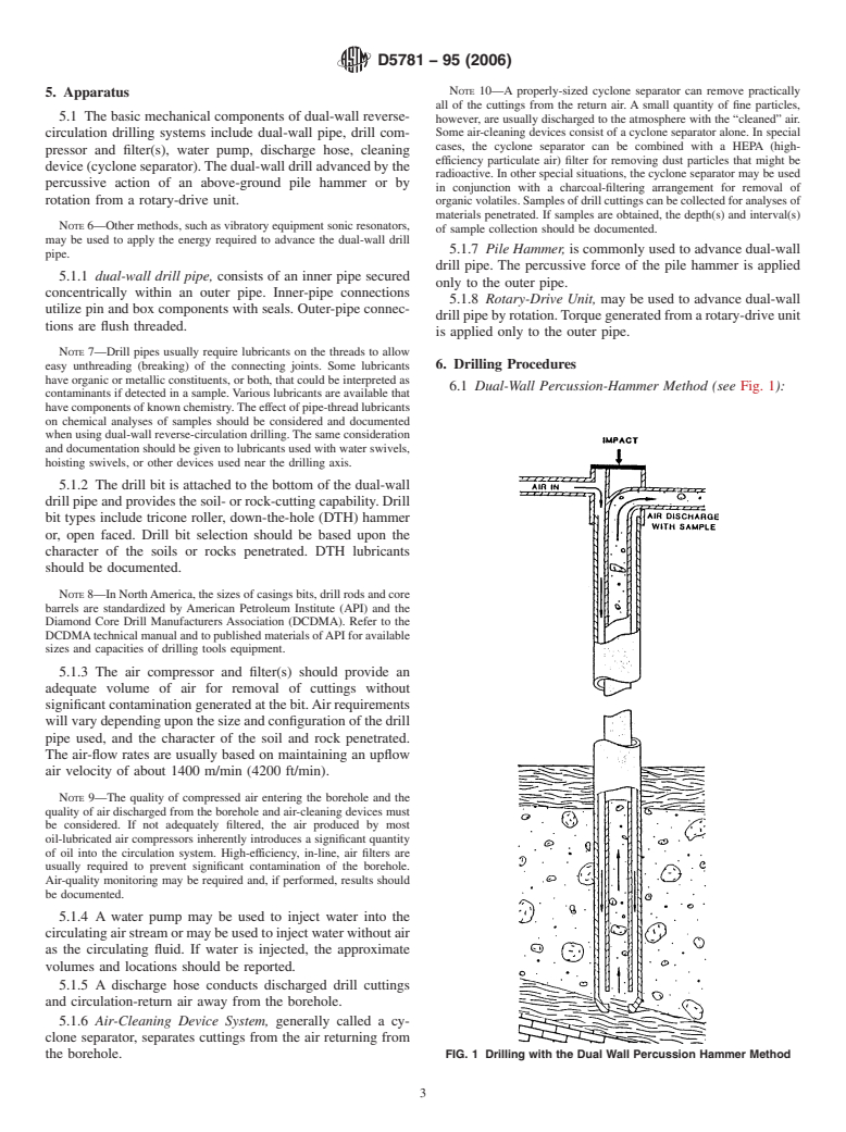 ASTM D5781-95(2006) - Standard Guide for  Use of Dual-Wall Reverse-Circulation Drilling for Geoenvironmental Exploration and the Installation of Subsurface Water-Quality Monitoring Devices