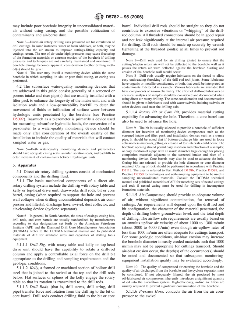 ASTM D5782-95(2006) - Standard Guide for  Use of Direct Air-Rotary Drilling for Geoenvironmental Exploration and the Installation of Subsurface Water-Quality Monitoring Devices