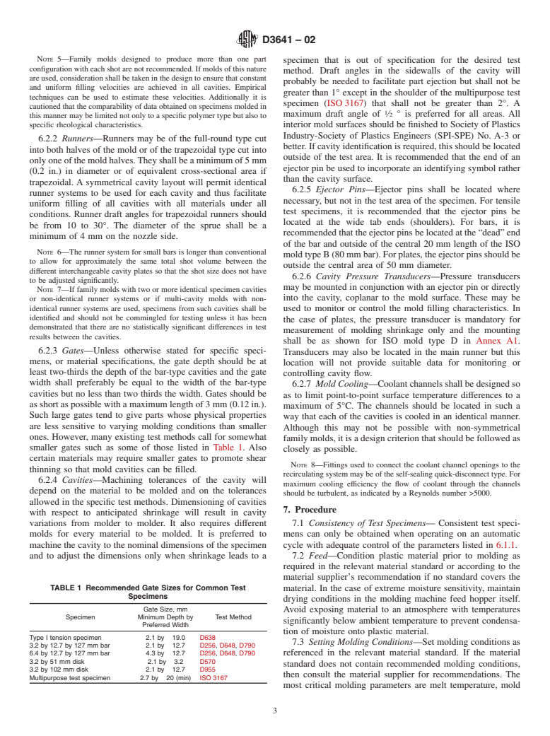 ASTM D3641-02 - Standard Practice for Injection Molding Test Specimens of Thermoplastic Molding and Extrusion Materials