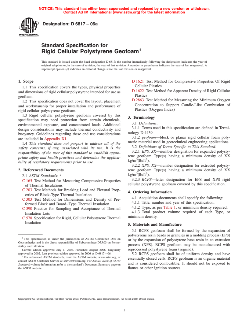 ASTM D6817-06a - Standard Specification for Rigid Cellular Polystyrene Geofoam