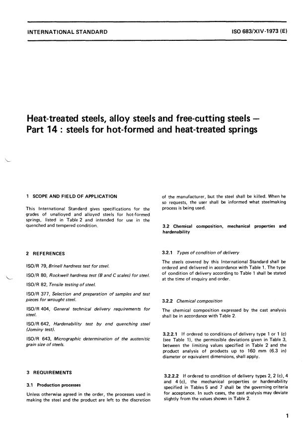 ISO 683-14:1973 - Heat-treated steels, alloy steels and free-cutting steels