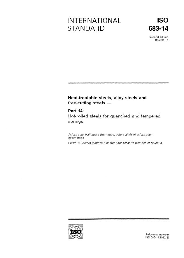 ISO 683-14:1992 - Heat-treatable steels, alloy steels and free-cutting steels