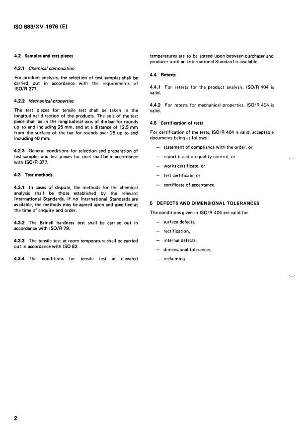 ISO 683-15:1976 ISO 683-15:1976 - Heat-treated steels, alloy steels and free-cutting steels - Page 4 preview