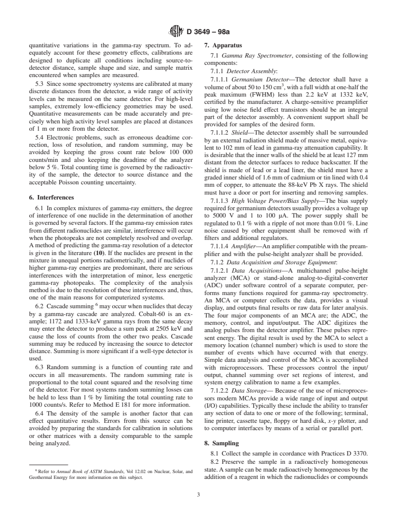 ASTM D3649-98a - Standard Test Method for High-Resolution Gamma-Ray Spectrometry of Water