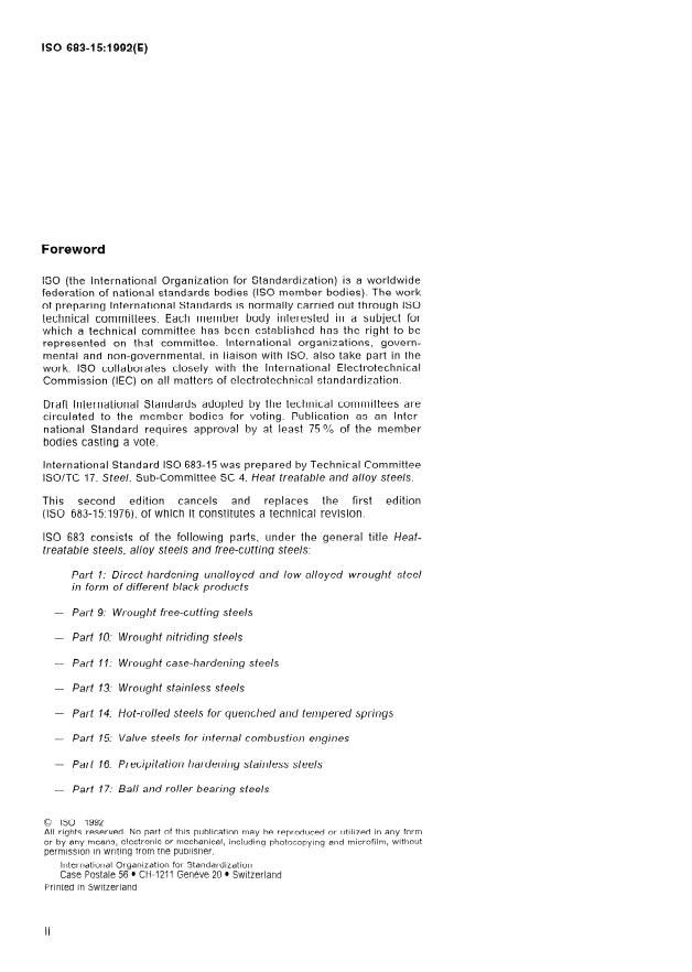 ISO 683-15:1992 ISO 683-15:1992 - Heat-treatable steels, alloy steels and free-cutting steels - Page 2 preview
