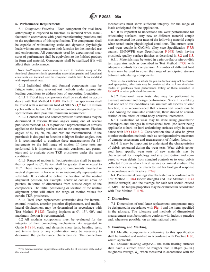 ASTM F2083-06a - Standard Specification for Total Knee Prosthesis