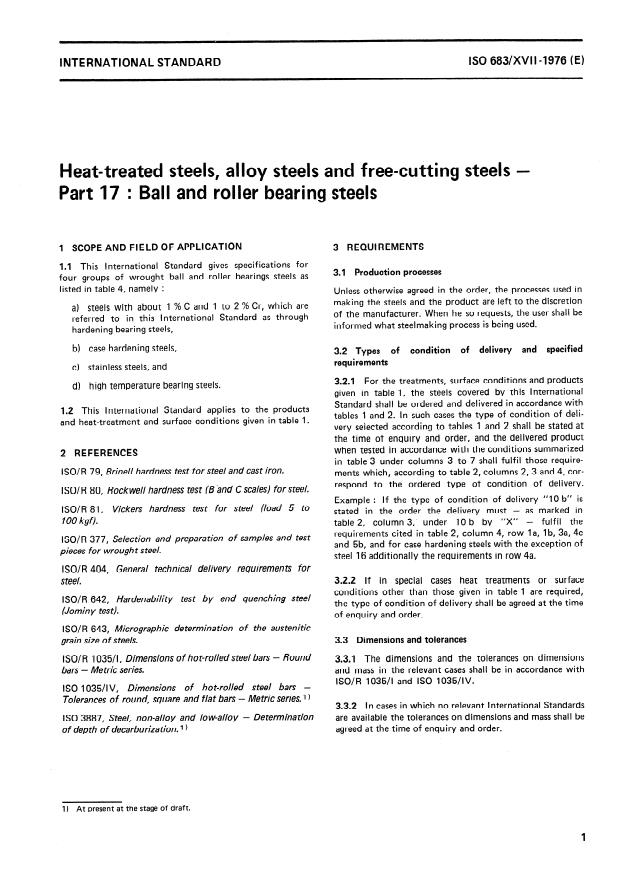 ISO 683-17:1976 - Heat-treated steels, alloy steels and free-cutting steels