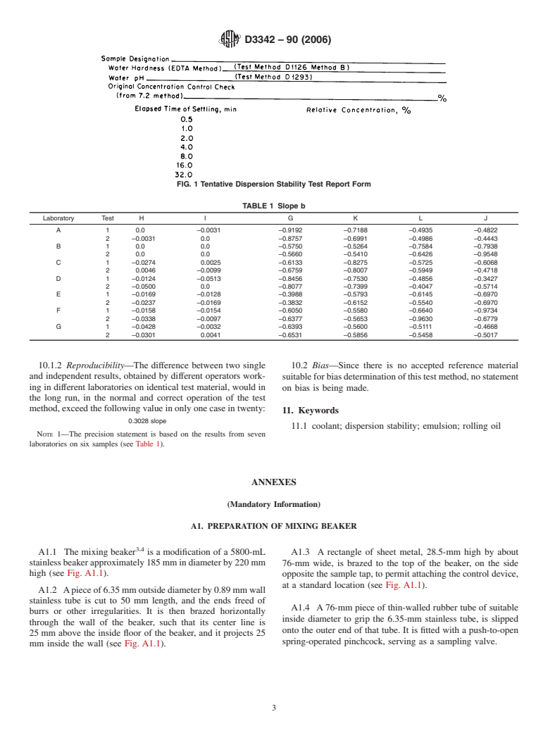 ASTM D3342-90(2006) - Standard Test Method for Dispersion Stability of New (Unused) Rolling Oil Dispersions in Water