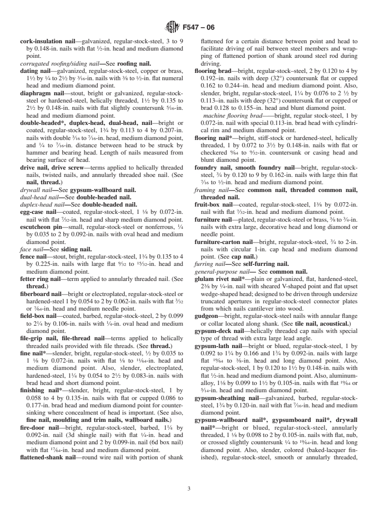 ASTM F547-06 - Standard Terminology of Nails for Use with Wood and Wood-Base Materials