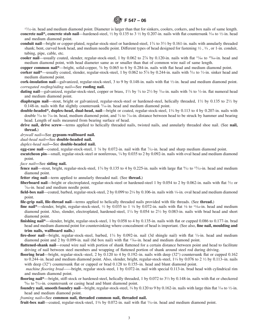 REDLINE ASTM F547-06 - Standard Terminology of Nails for Use with Wood and Wood-Base Materials