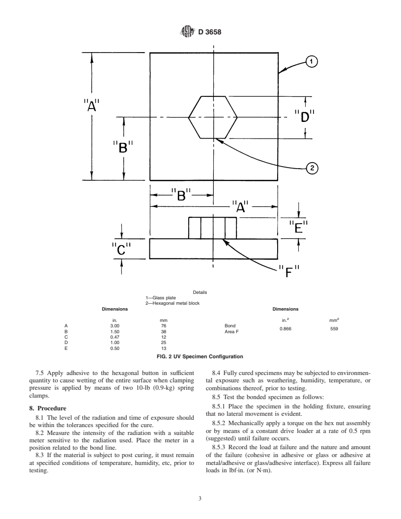 ASTM D3658-01 - Standard Test Method for Determining the Torque Strength of Ultraviolet (UV) Light-Cured Glass/Metal Adhesive Joints