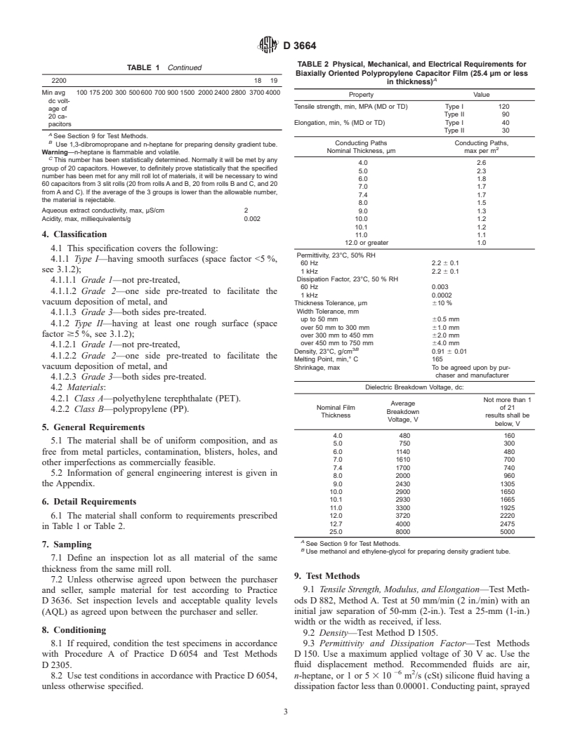 ASTM D3664-00 - Standard Specification for Biaxially Oriented Polymeric Resin Film for Capacitors in Electrical Equipment