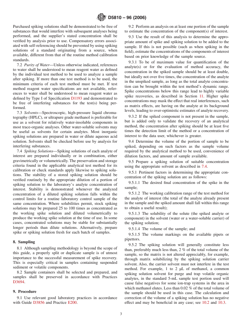 ASTM D5810-96(2006) - Standard Guide for Spiking into Aqueous Samples