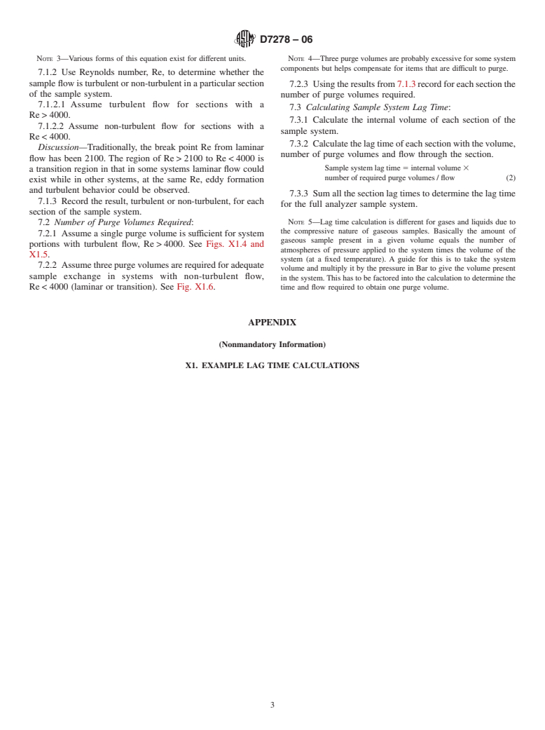 ASTM D7278-06 - Standard Guide for Prediction of Analyzer Sample System Lag Times