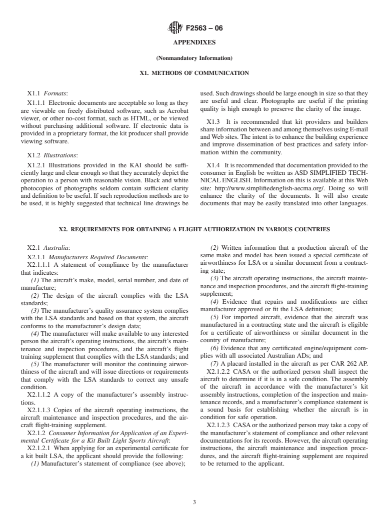 ASTM F2563-06 - Standard Practice for Kit Assembly Instructions of Aircraft Intended Primarily for Recreation