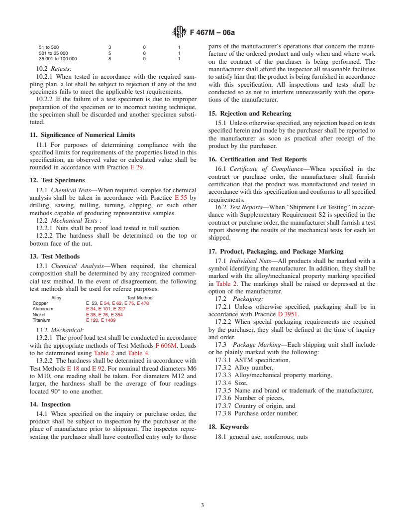 ASTM F467M-06a - Standard Specification for Nonferrous Nuts for General Use [Metric]