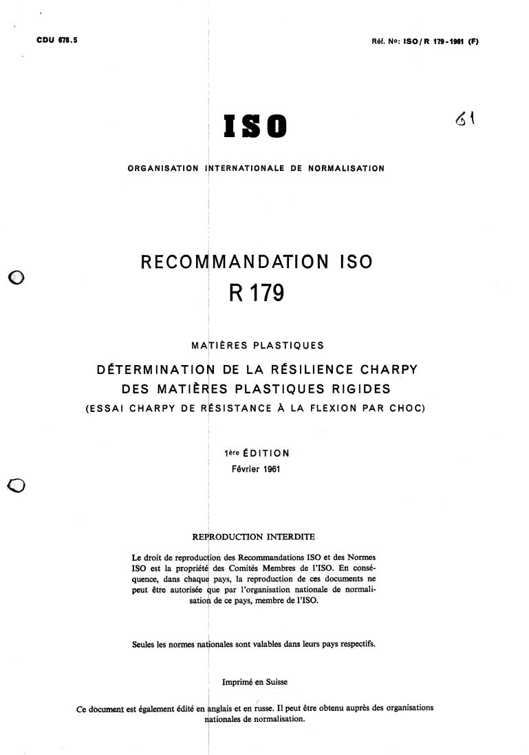 ISO/R 179:1961 - Title missing - Legacy paper document
Released:1/1/1961