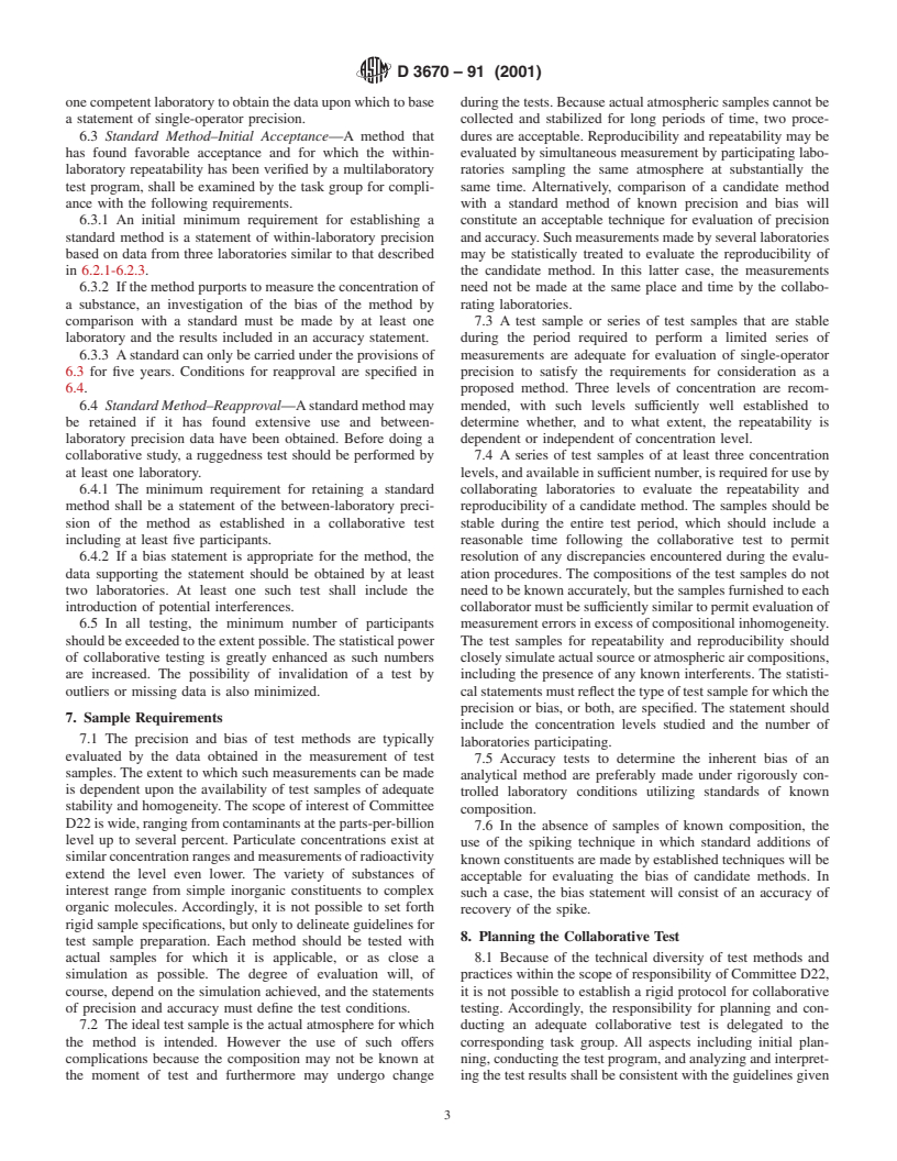 ASTM D3670-91(2001) - Standard Guide for Determination of Precision and Bias of Methods of Committee D22