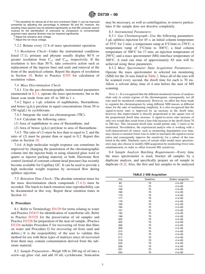 ASTM D5739-06 - Standard Practice for Oil Spill Source Identification by Gas Chromatography and Positive Ion Electron Impact Low Resolution Mass Spectrometry