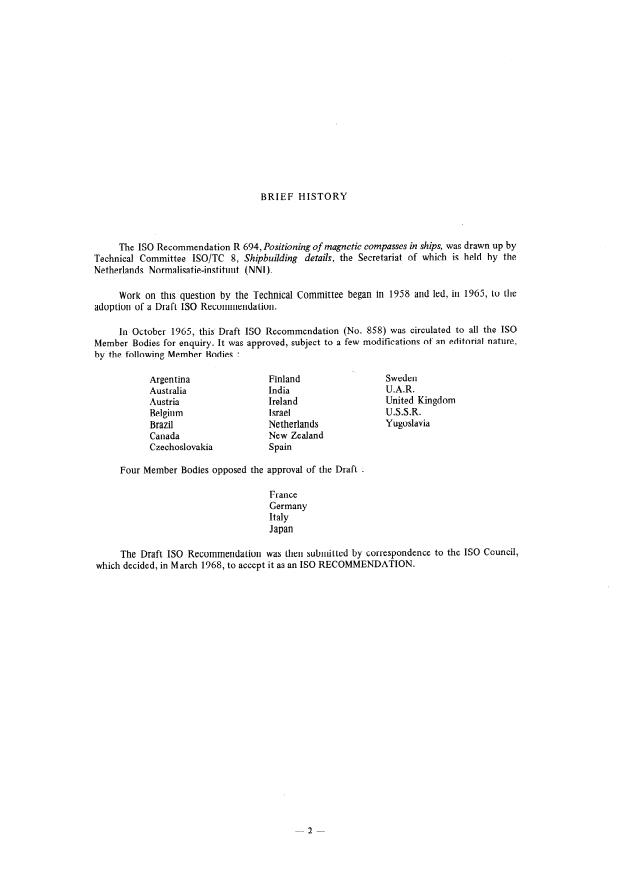ISO/R 694:1968 ISO/R 694:1968 - Positioning of magnetic compasses in ships - Page 2 preview