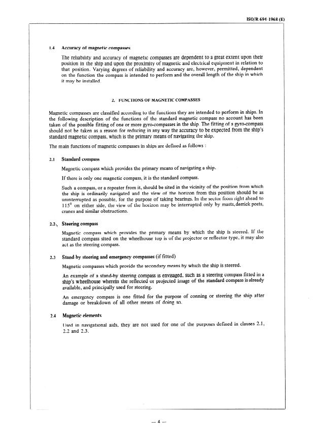 ISO/R 694:1968 ISO/R 694:1968 - Positioning of magnetic compasses in ships - Page 4 preview