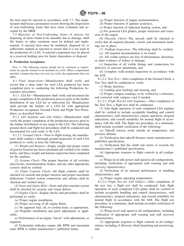 ASTM F2279-06 - Standard Practice for Quality Assurance in the Manufacture of Fixed Wing Light Sport Aircraft