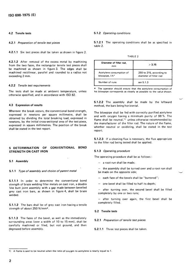 ISO 698:1975 ISO 698:1975 - Filler rods for braze welding -- Determination of conventional bond strength on steel, cast iron and other metals - Page 4 preview