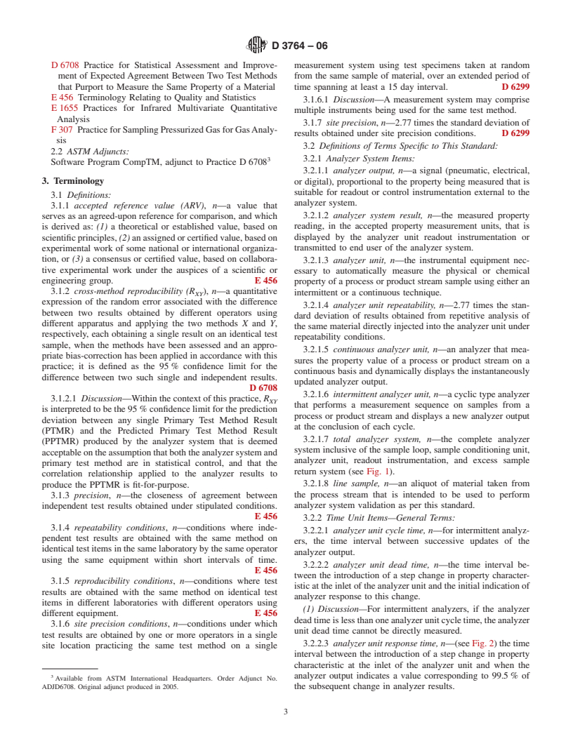 ASTM D3764-06 - Standard Practice for Validation of the Performance of Process Stream Analyzer Systems