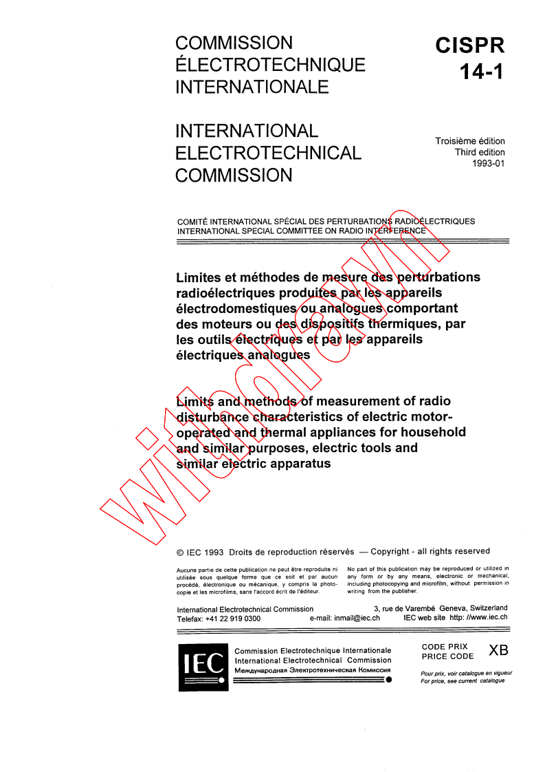 CISPR 14-1:1993 - Electromagnetic compatibility - Requirements for household appliances, electric tools and similar apparatus - Part 1: Emission - Product family standard
Released:1/15/1993
Isbn:2831825490
