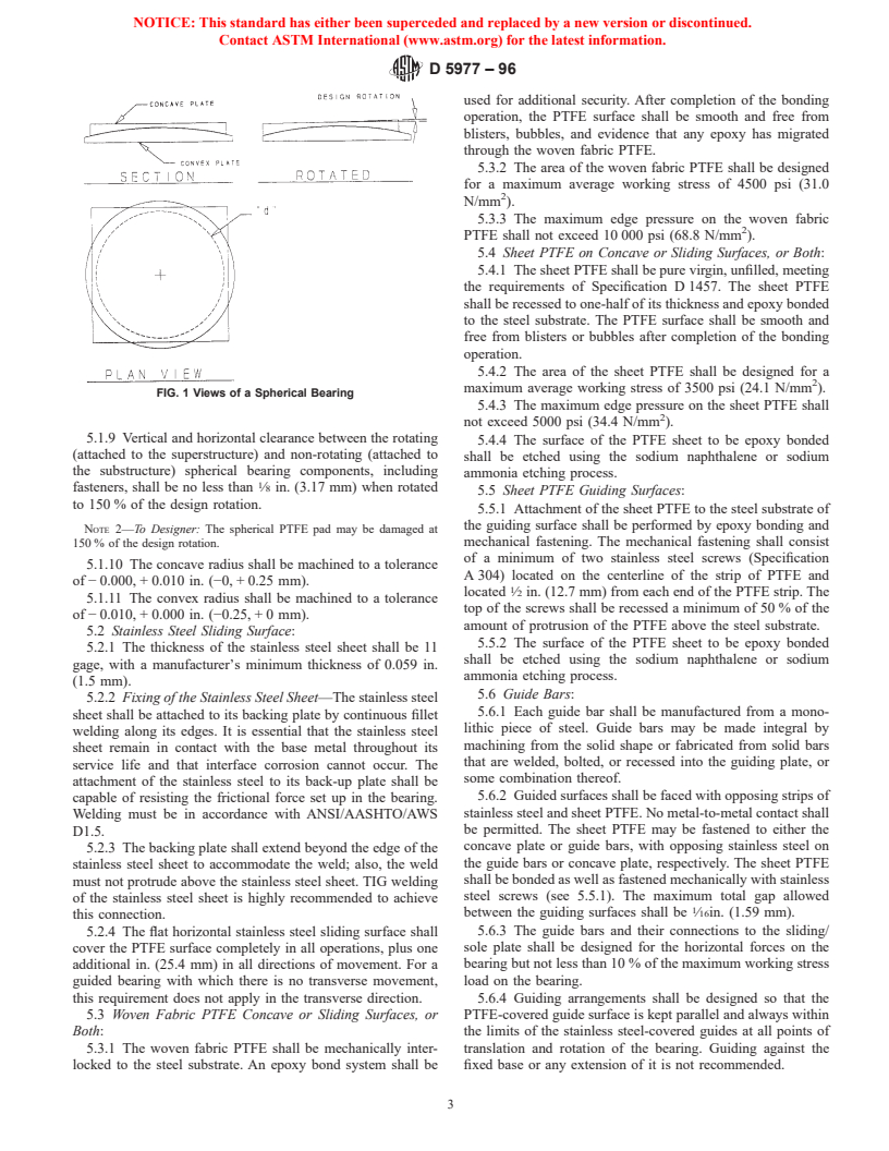 ASTM D5977-96 - Standard Specification for High Load Rotational Spherical Bearings for Bridges and Structures