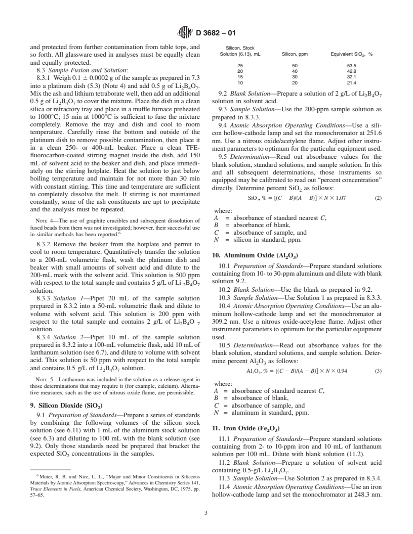 ASTM D3682-01 - Standard Test Method for Major and Minor Elements in Combustion Residues from Coal Utilization Processes