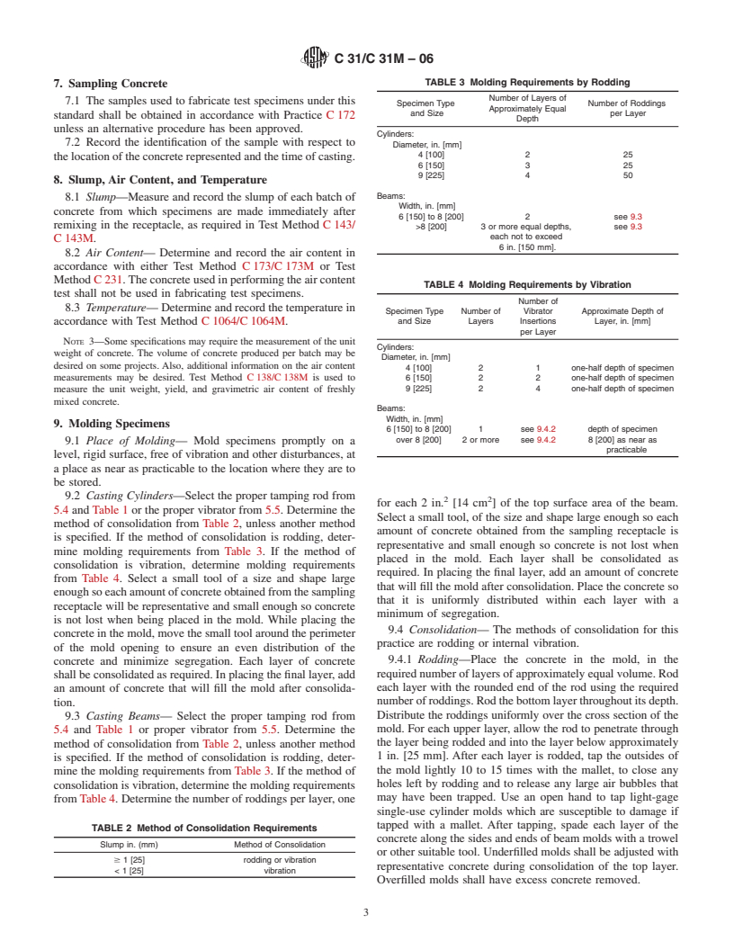 ASTM C31/C31M-06 - Standard Practice for Making and Curing Concrete Test Specimens in the Field